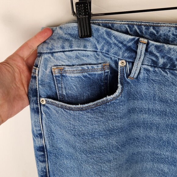 Good American Weekender Straight Leg Jeans Distressed Ripped Knees sz 15 - Picture 7 of 13